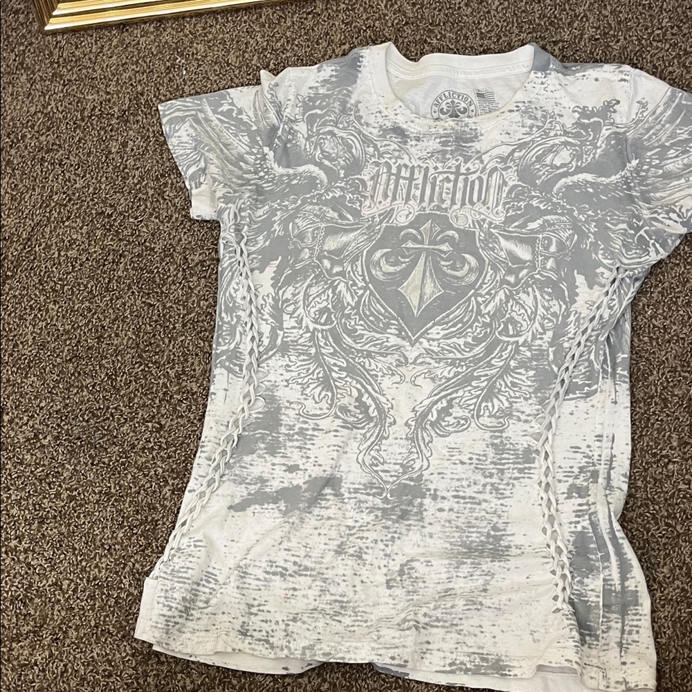 Affliction White and Gray Graphic Tee